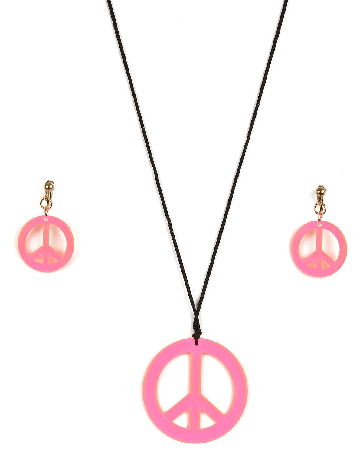 Rózsaszín hippi készlet felnőttnek nyaklánccal és fülek peace and love