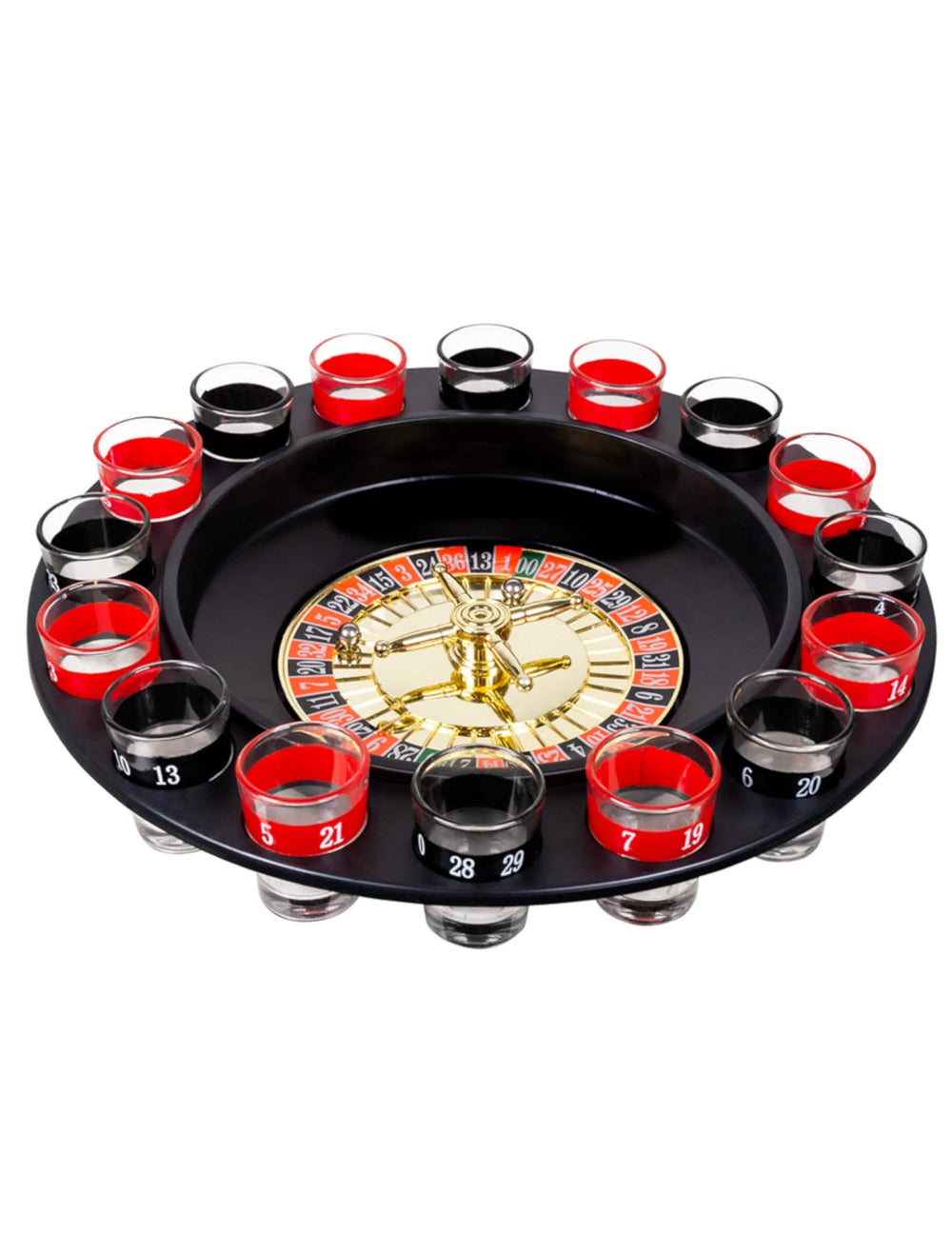Felnőtt aperitif-roulette játékkészlet piros és fekete shot poharakkal