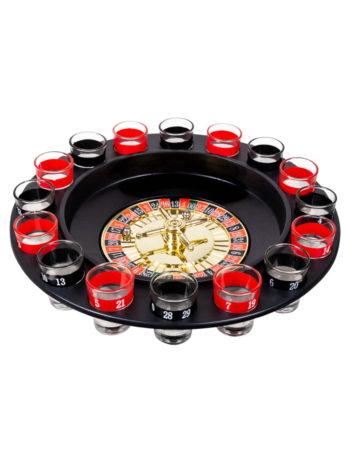 Felnőtt aperitif-roulette játékkészlet piros és fekete shot poharakkal