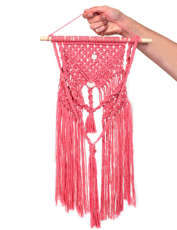 Kit macramé suspension bohème rose diy en coton