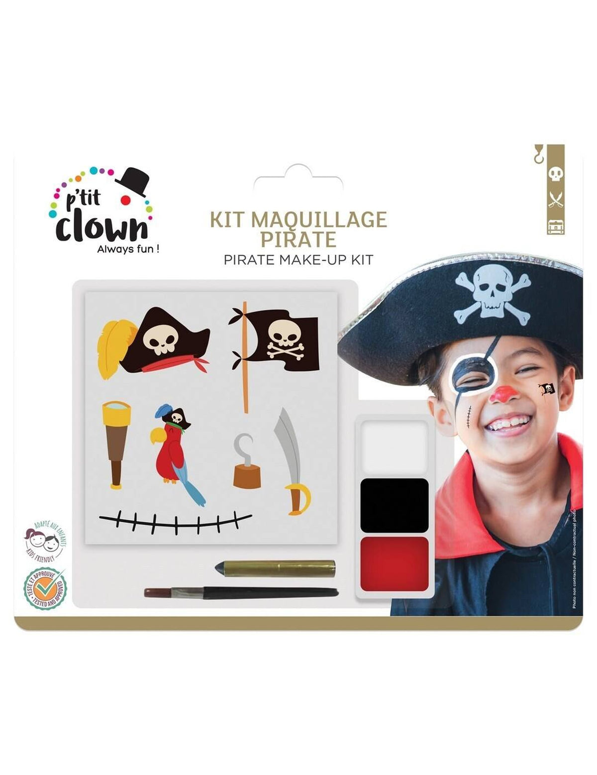 Kit maquillage avec tatouages pirate pour enfant blanc noir et rouge