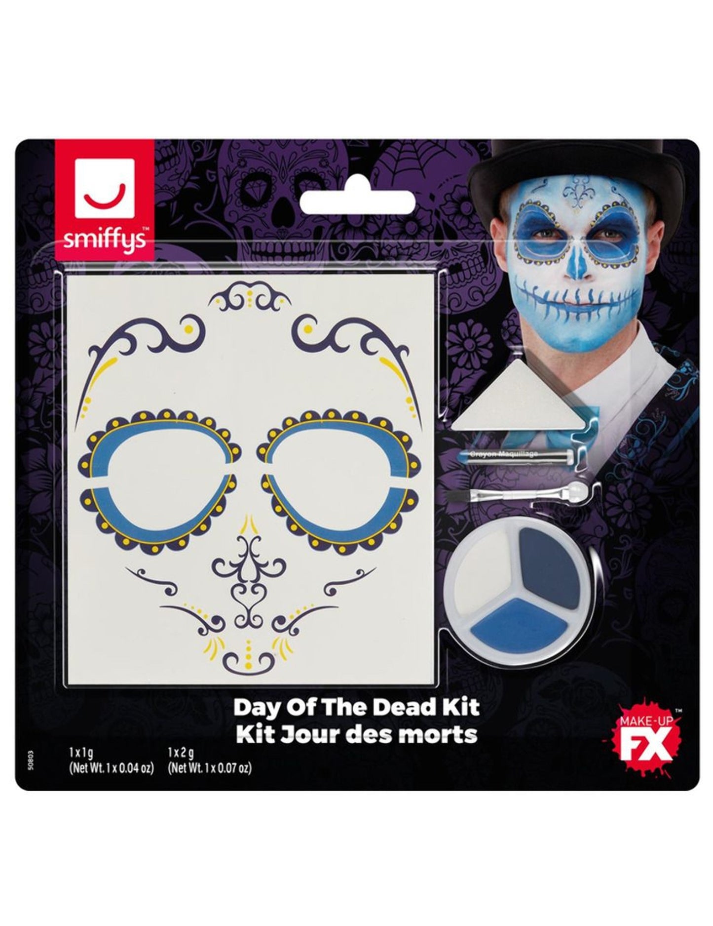 Make -Up Kit és Tatoo Dia de Los Muertos Blue Adult