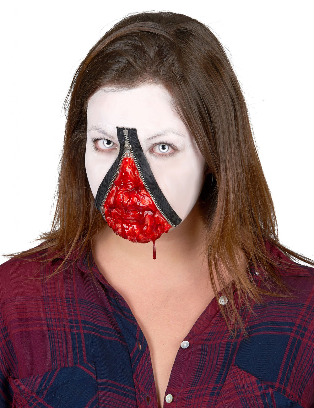 Kit maquillage fermeture éclair Halloween pour adulte rouge et noir sanglant