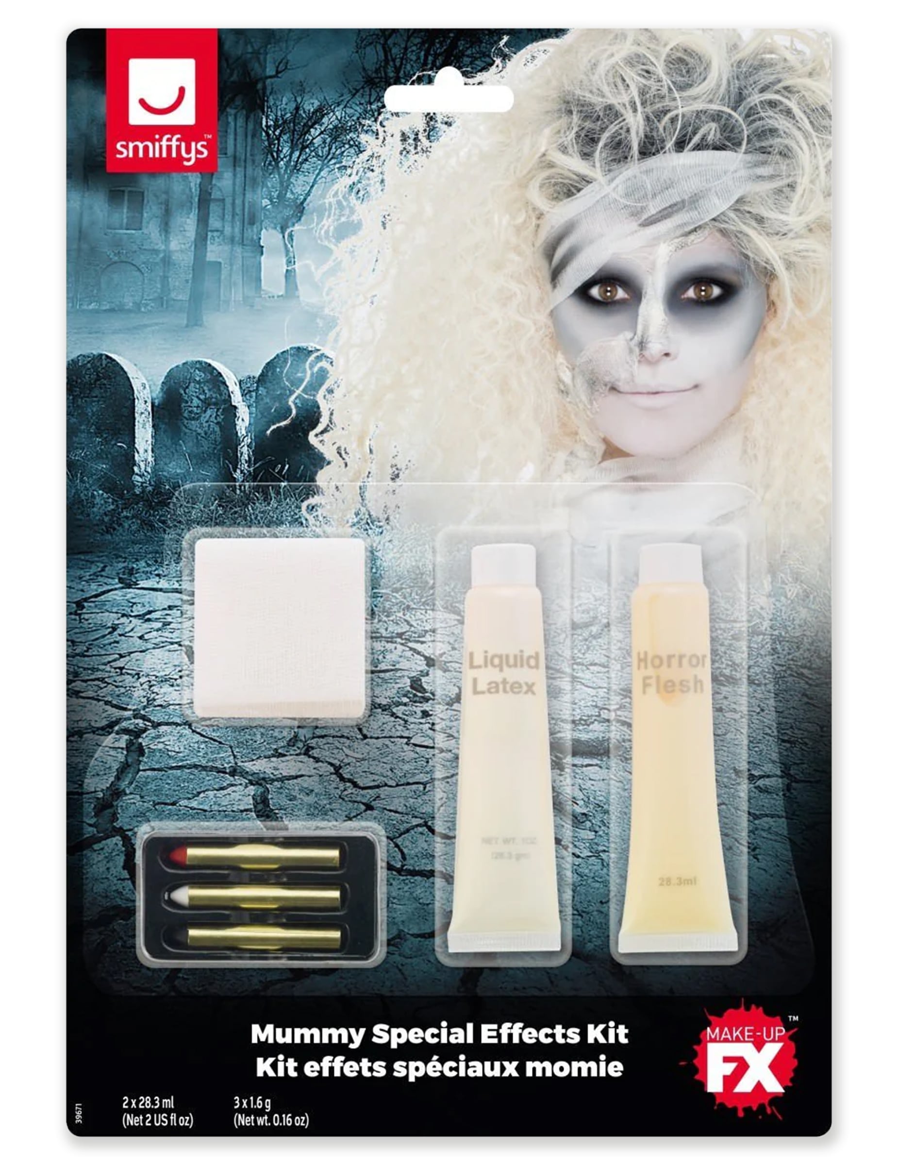 Packaging et contenu du kit maquillage momie