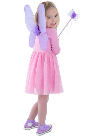 Lila pillangó készlet lányoknak szárnyakkal és pálcával