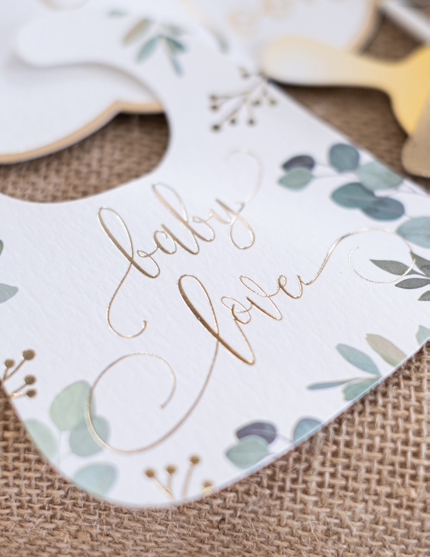 11 darabos fotófülke készlet "Oh Baby" eukaliptusz és arany kiegészítőkkel babaváró bulira