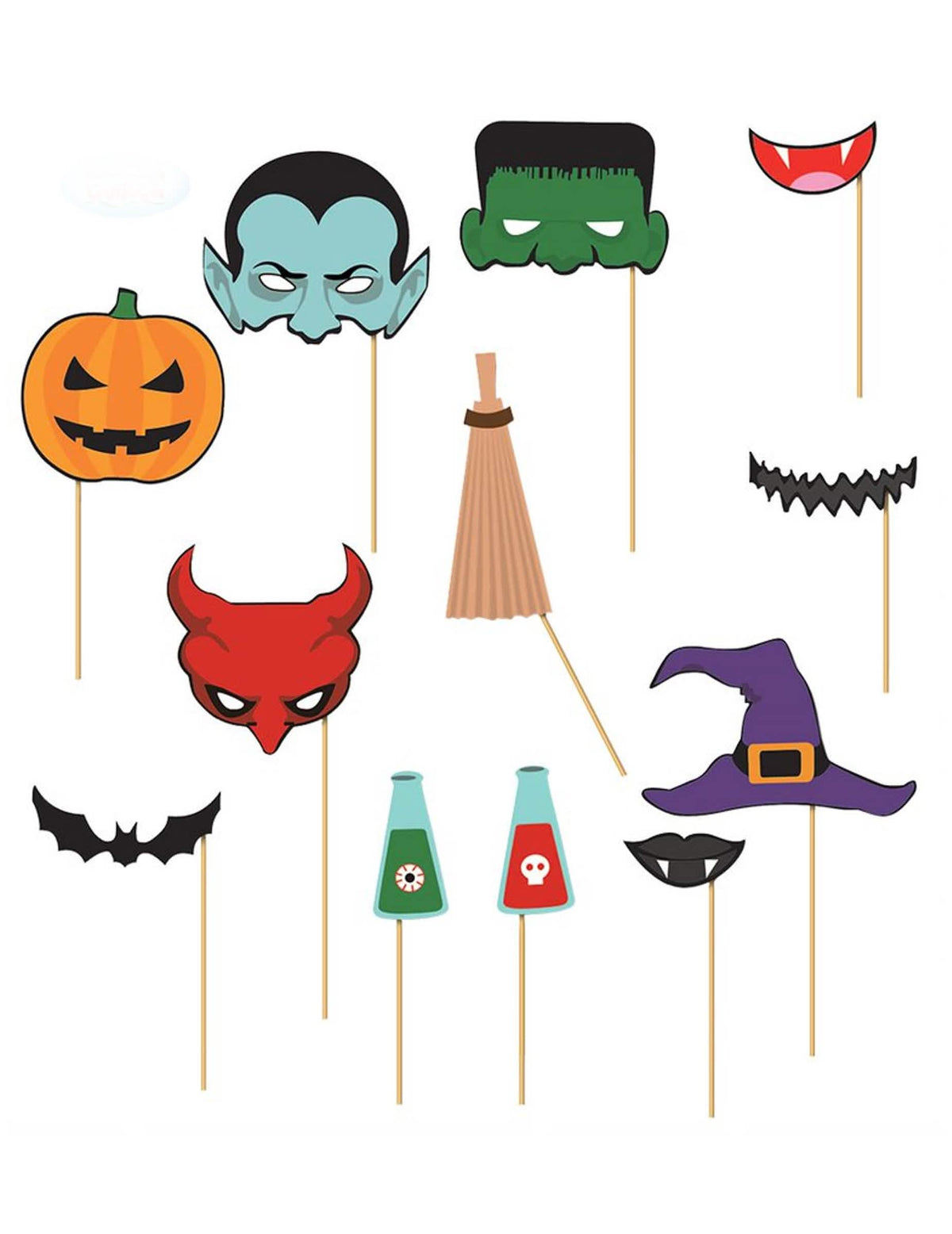 12 darabos halloween sokszínű fotófülke készlet pálcikákon
