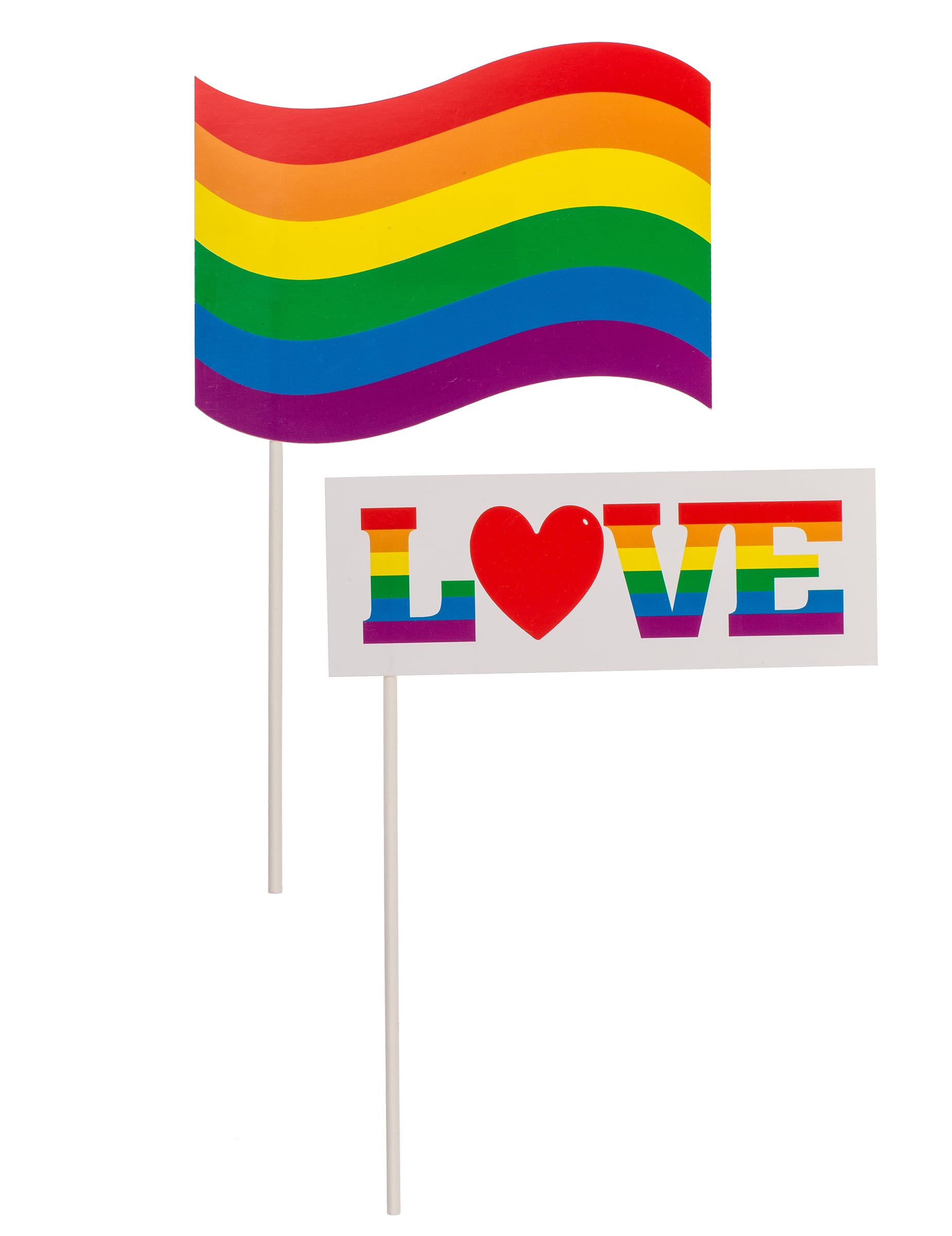 Accessoires drapeau et panneau love du kit photobooth pride arc-en-ciel