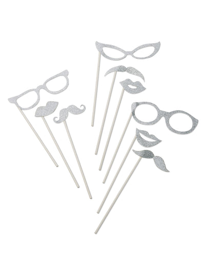 Kit photobooth argent pailleté pour fête 9 pièces