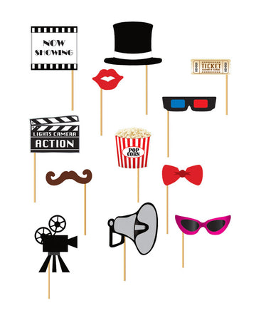 Kit photobooth Cinéma pour adulte et enfant multicolore 12 pièces