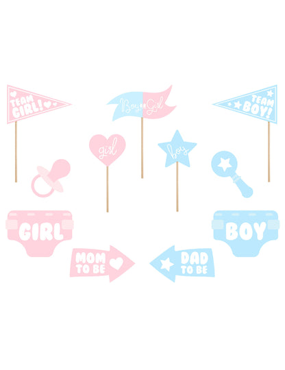 Kit photobooth fille ou garçon pour gender reveal rose et bleu 11 accessoires