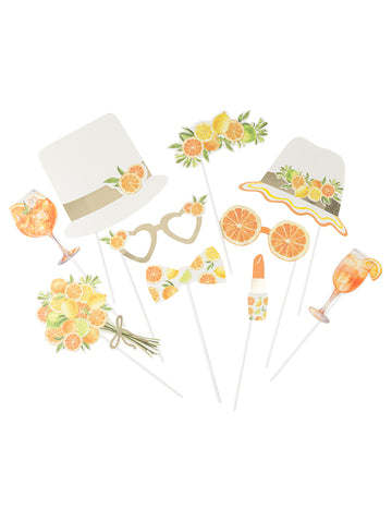 Kit photobooth fizz agrume pour fête crème, orange et or
