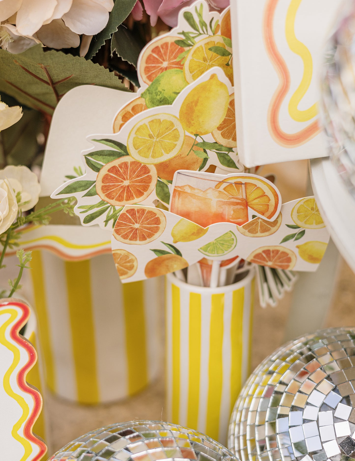 Fizz citrus fotófülke készlet krémszínű, narancssárga és arany papírral és ünnepi kiegészítőkkel