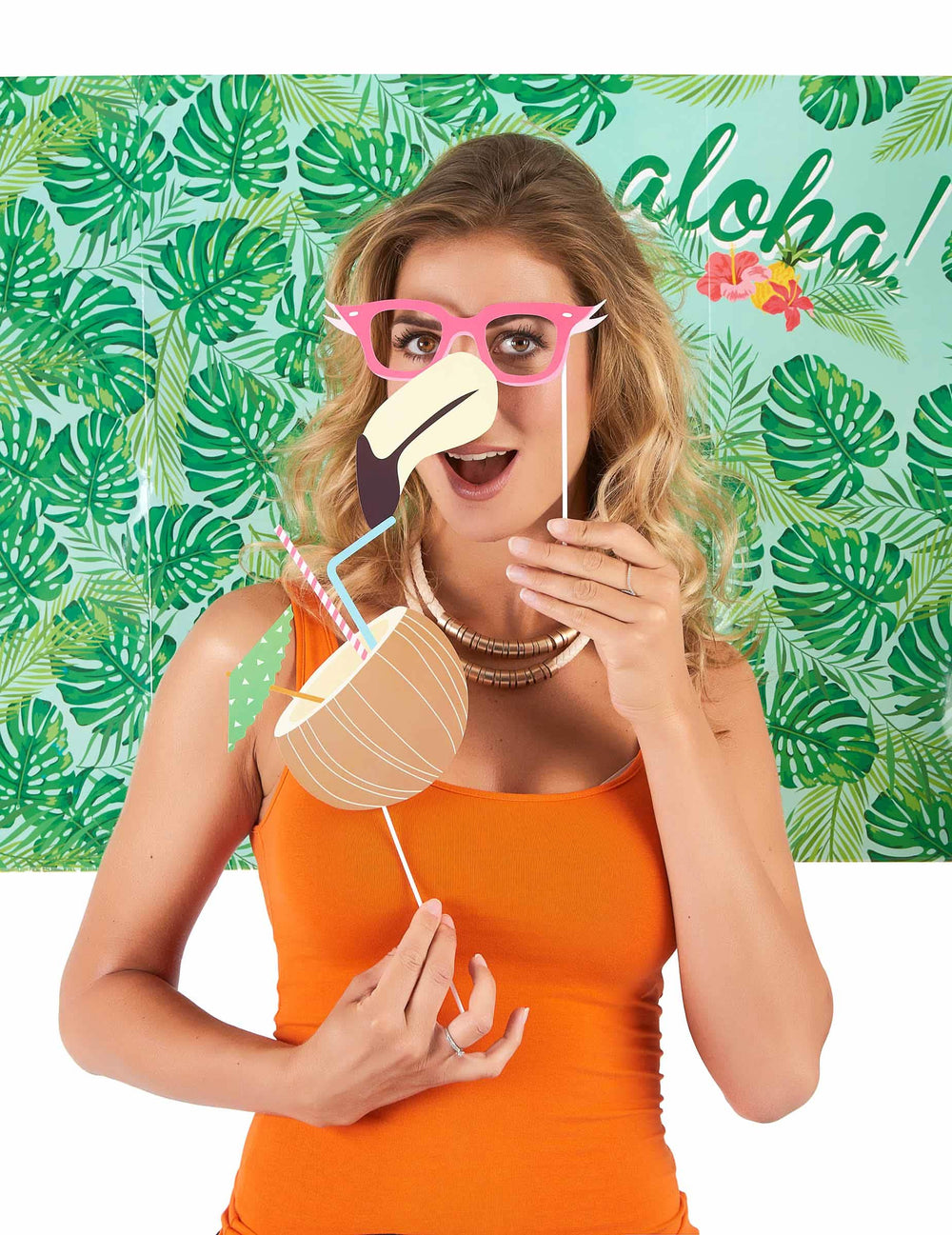 A flamingó és a kókusz részletei a hawaii fotófülke-készlet kiegészítőihez