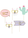 Kit photobooth lama pastel 5 pièces pour anniversaire multicolore avec détails dorés