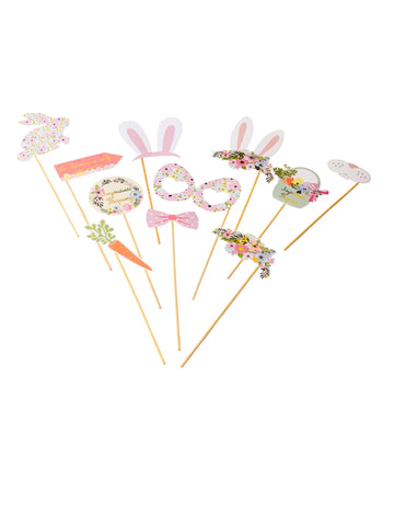 Kit photobooth lapinou liberty pâques pour enfant 11 accessoires fleuris rose et pastel