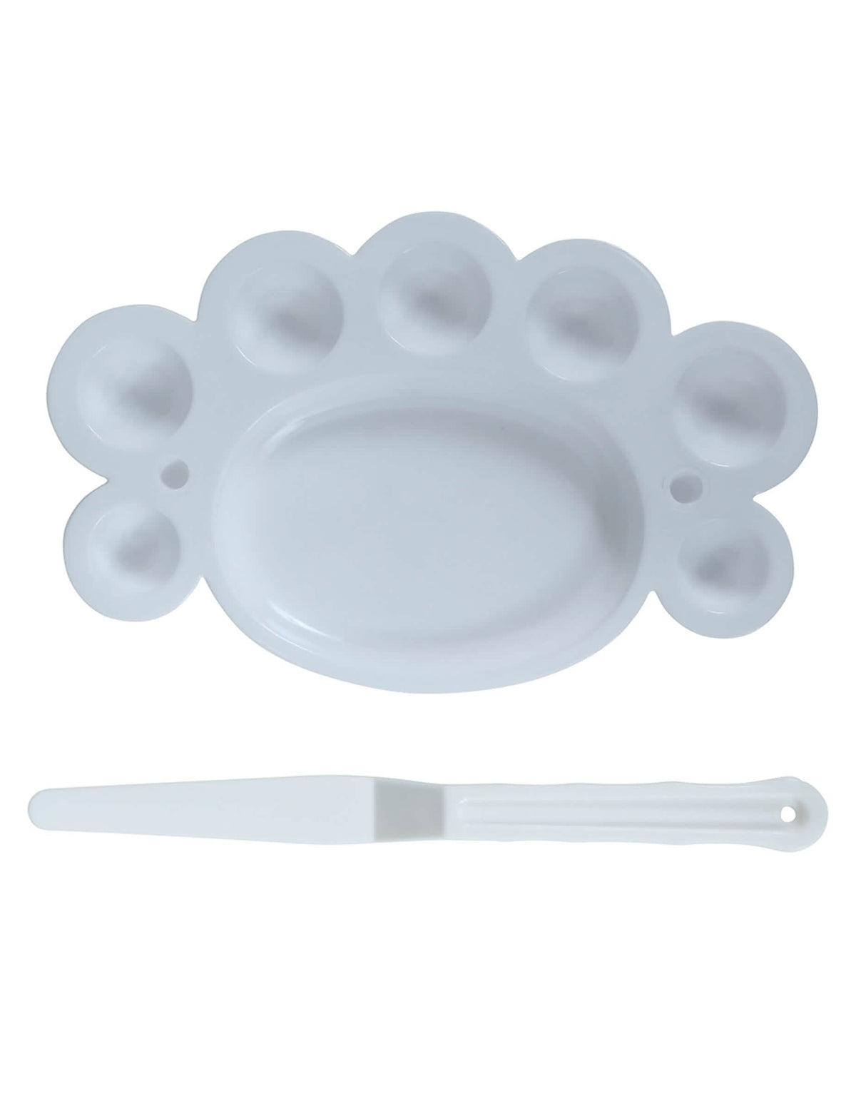 Vue de la spatule et de la palette blanche du Kit pinceaux et palette à maquillage