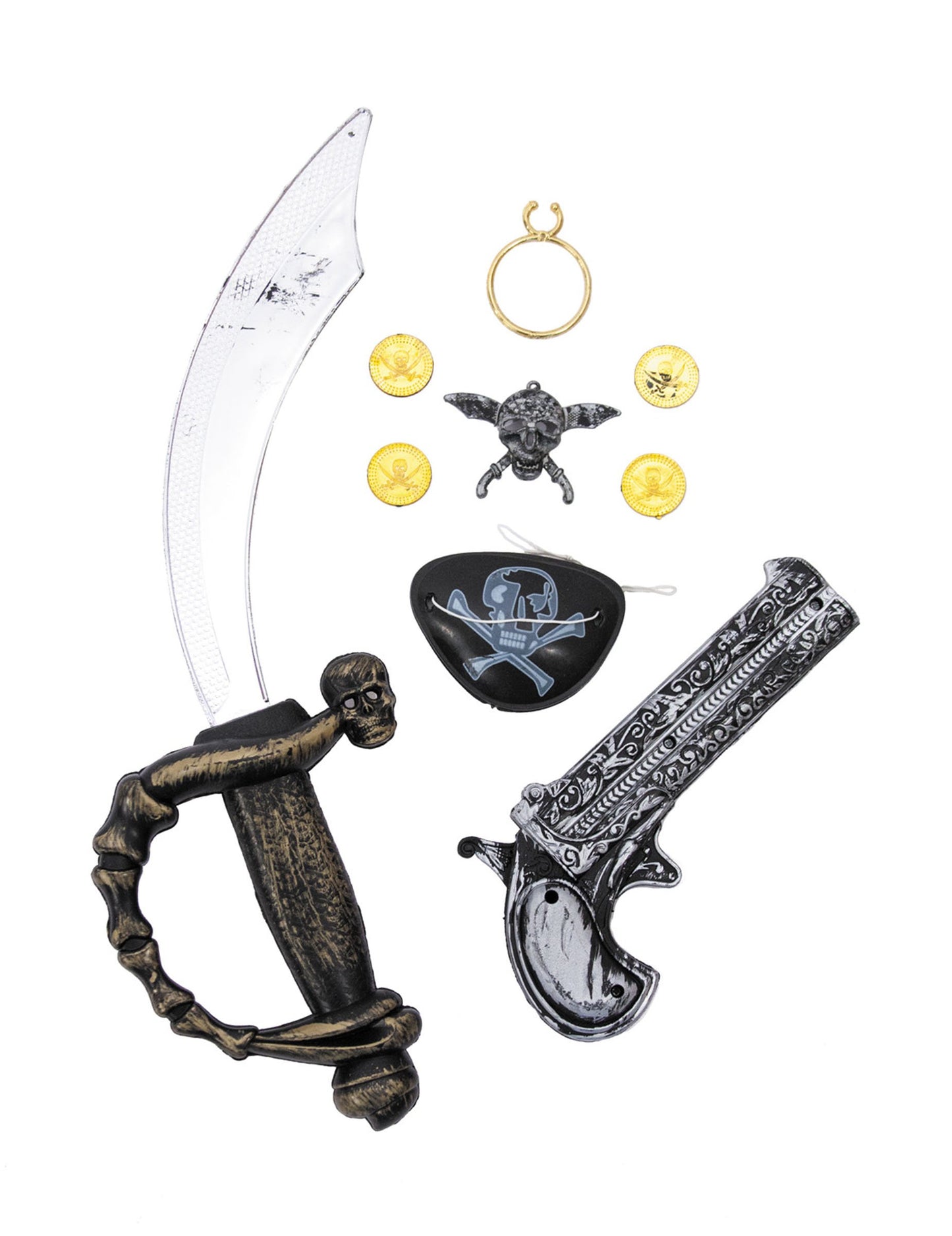 Kit pirate pour enfant noir argent et or avec sabre et pistolet