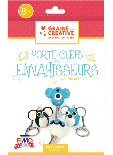 Kit porte-clefs envahisseurs fimo pour enfants bleu noir et blanc