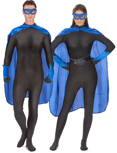 Kit super héros pour adulte bleu avec cape, masque et poignets