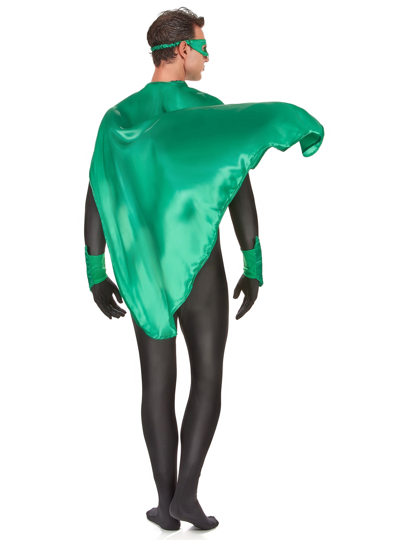 Hátulnézet a felnőtt zöld szuperhős jelmez készletről