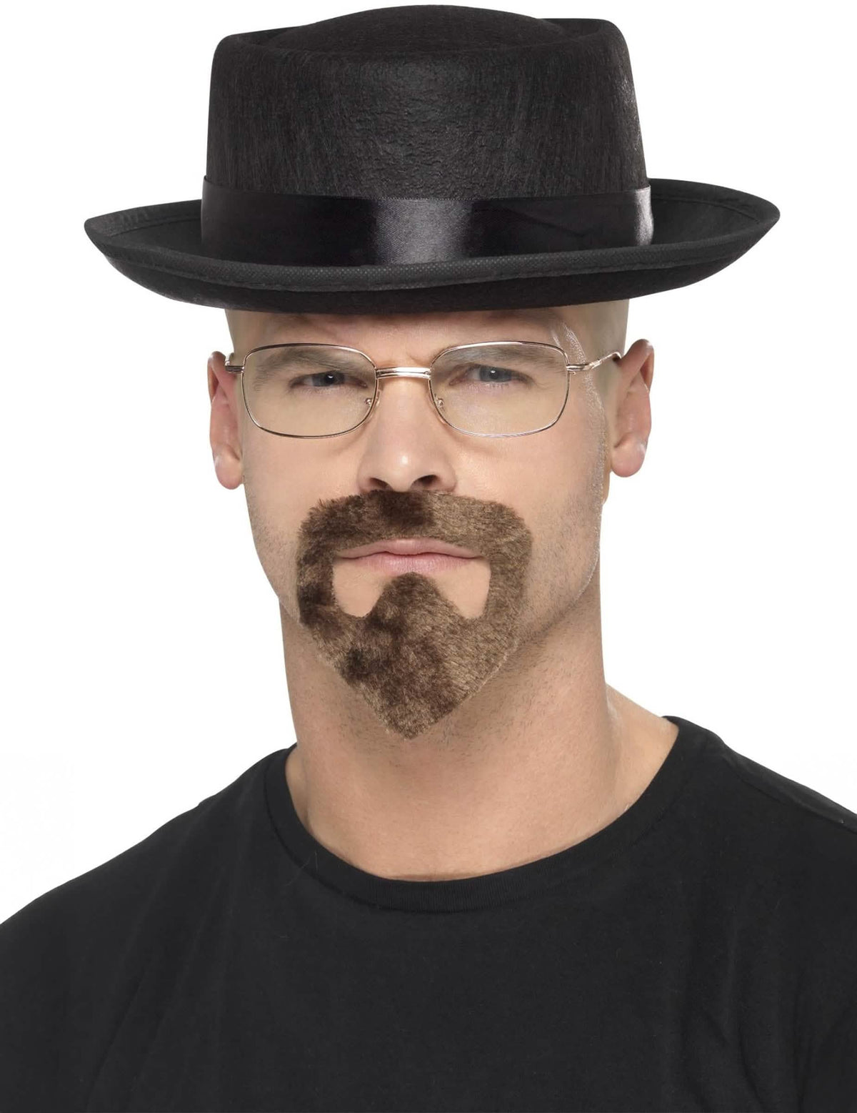 Walter White Breaking Bad™ felnőtt készlet fekete kalappal, szemüvegek és barna kecskeszakállal