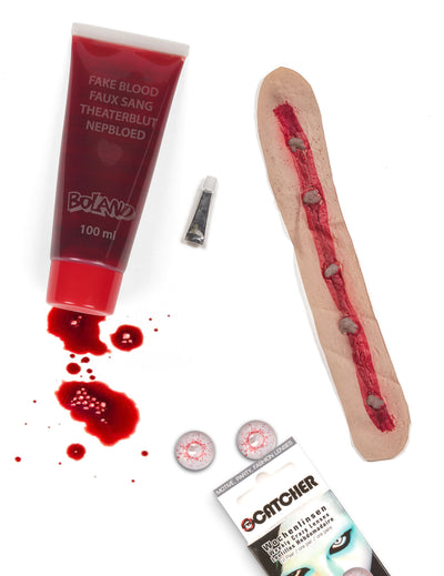 Kit zombie pour adulte avec faux sang cicatrice et lentilles de contact