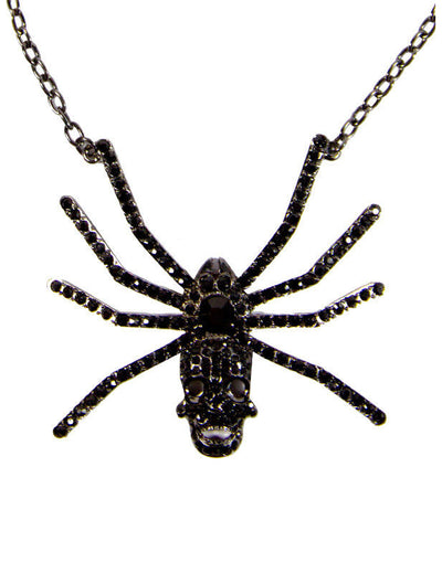 Collier crâne d'araignée pour adulte noir à strass