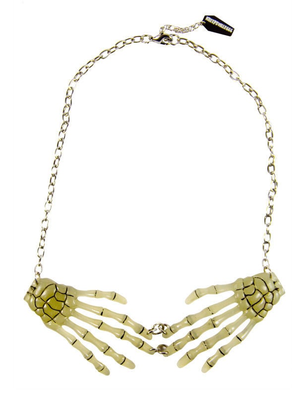 Collier mains de squelette pour adulte jaune fluorescent