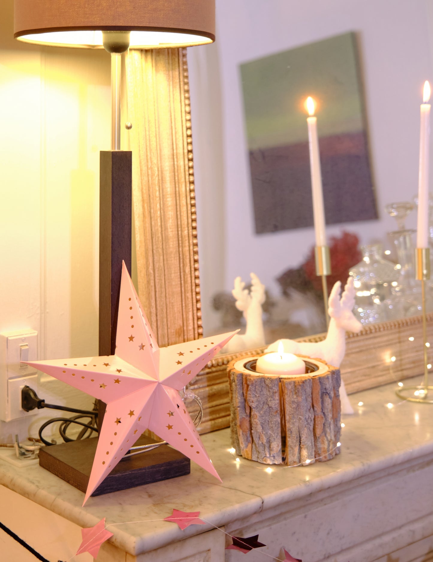 Világos rózsaszín csillaglámpás 30 cm kartonból készült