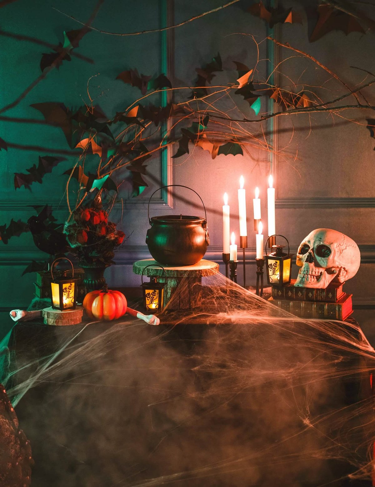 halloween világító csontváz lámpás asztaldekoráció