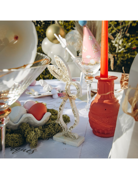 Nyuszi fehér fa alapon arany csillámporral 18 cm húsvétra