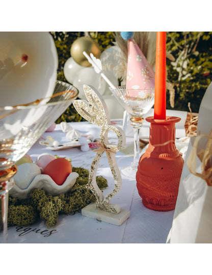 Nyuszi fehér fa alapon arany csillámporral 18 cm húsvétra