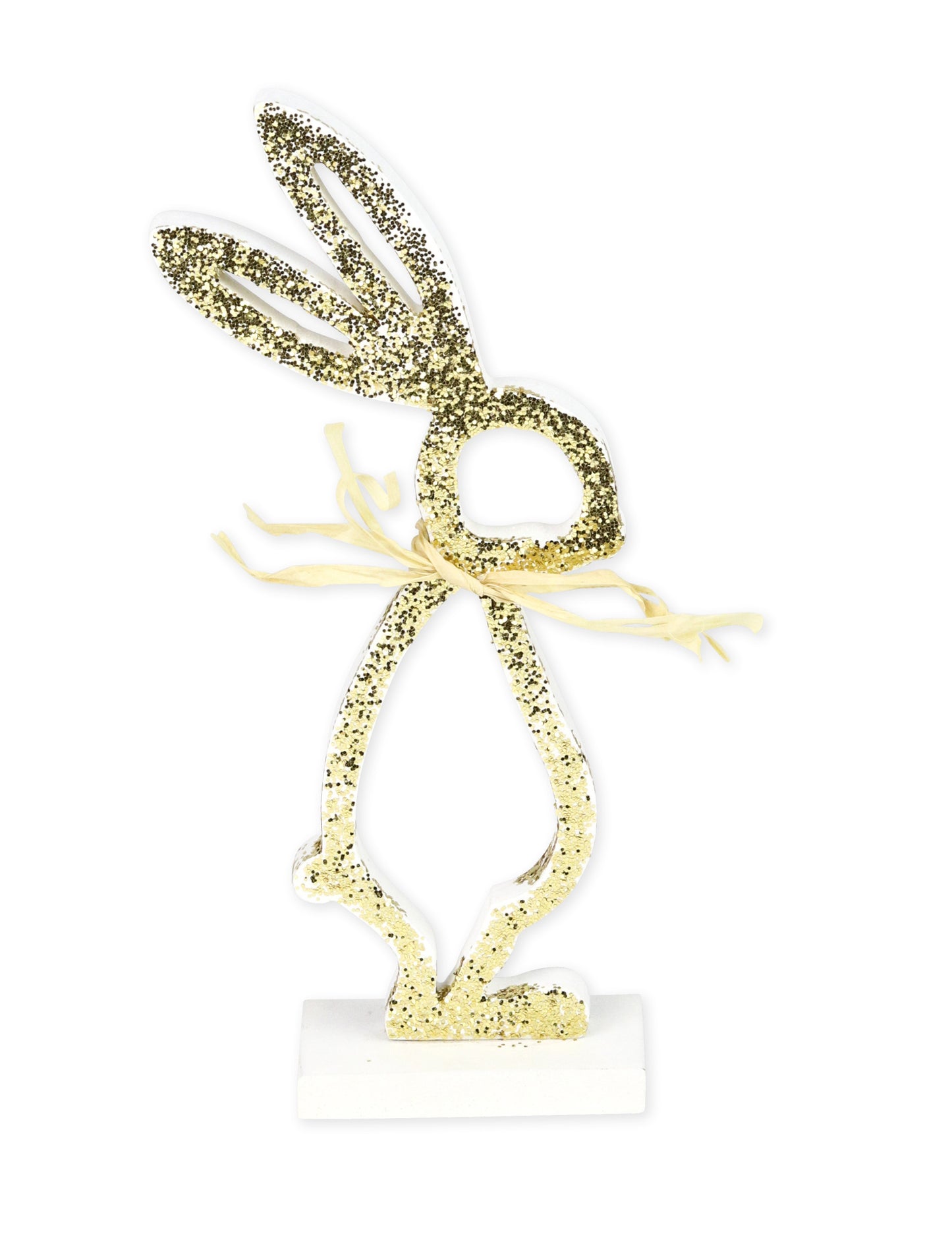 Nyuszi fehér fa alapon arany csillámporral 18 cm húsvétra