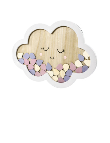 Fából készült vendégkönyv felhő formájában, 43 x 30 cm 30 cseppel