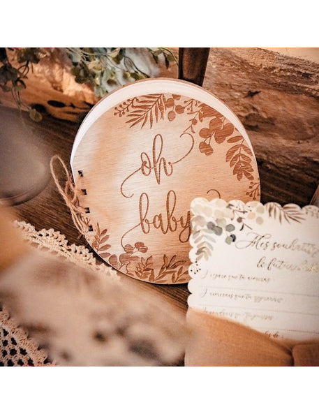 Fából készült vendégkönyv, "Oh Baby" eukaliptusz, kerek, 16 x 16,5 cm cm 68 oldal