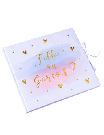 Rózsaszín, kék és arany vendégkönyv kislánynak vagy kisfiúnak, 64 oldal, babaváró bulira