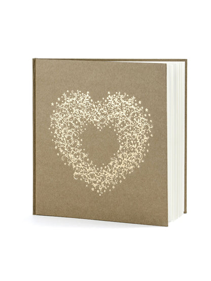 Livre d'or coeur doré pour fête kraft format carré