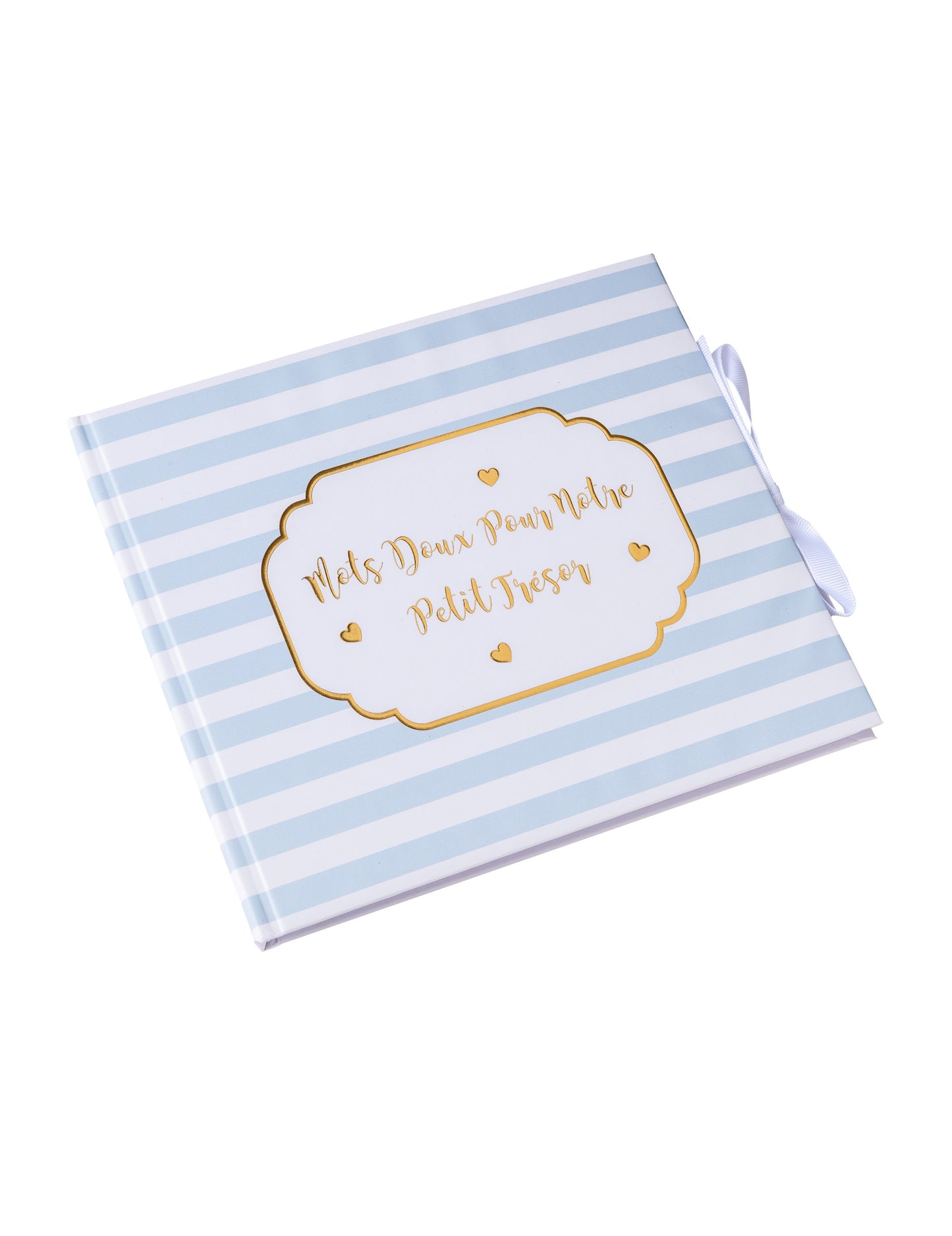 Livre d'or petit trésor pour baby shower rayé bleu et doré