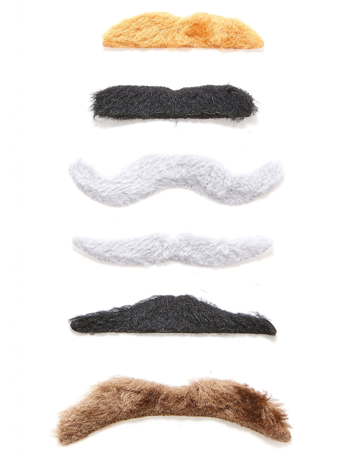 Lot de 6 moustaches adhésives pour adulte multicolores de formes variées