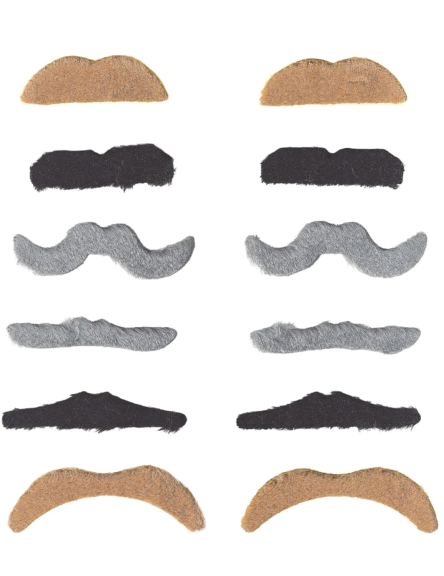 Lot de 12 moustaches pour adulte noires grises et marron de formes variées