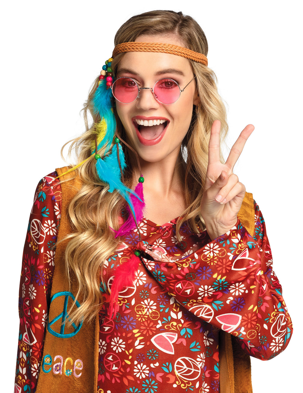 Lunettes roses portées du lot de 3 lunettes rondes hippies pour adulte
