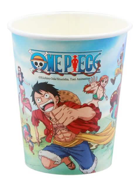 Gobelets en carton One Piece pour fête bleus avec Luffy et son équipage
