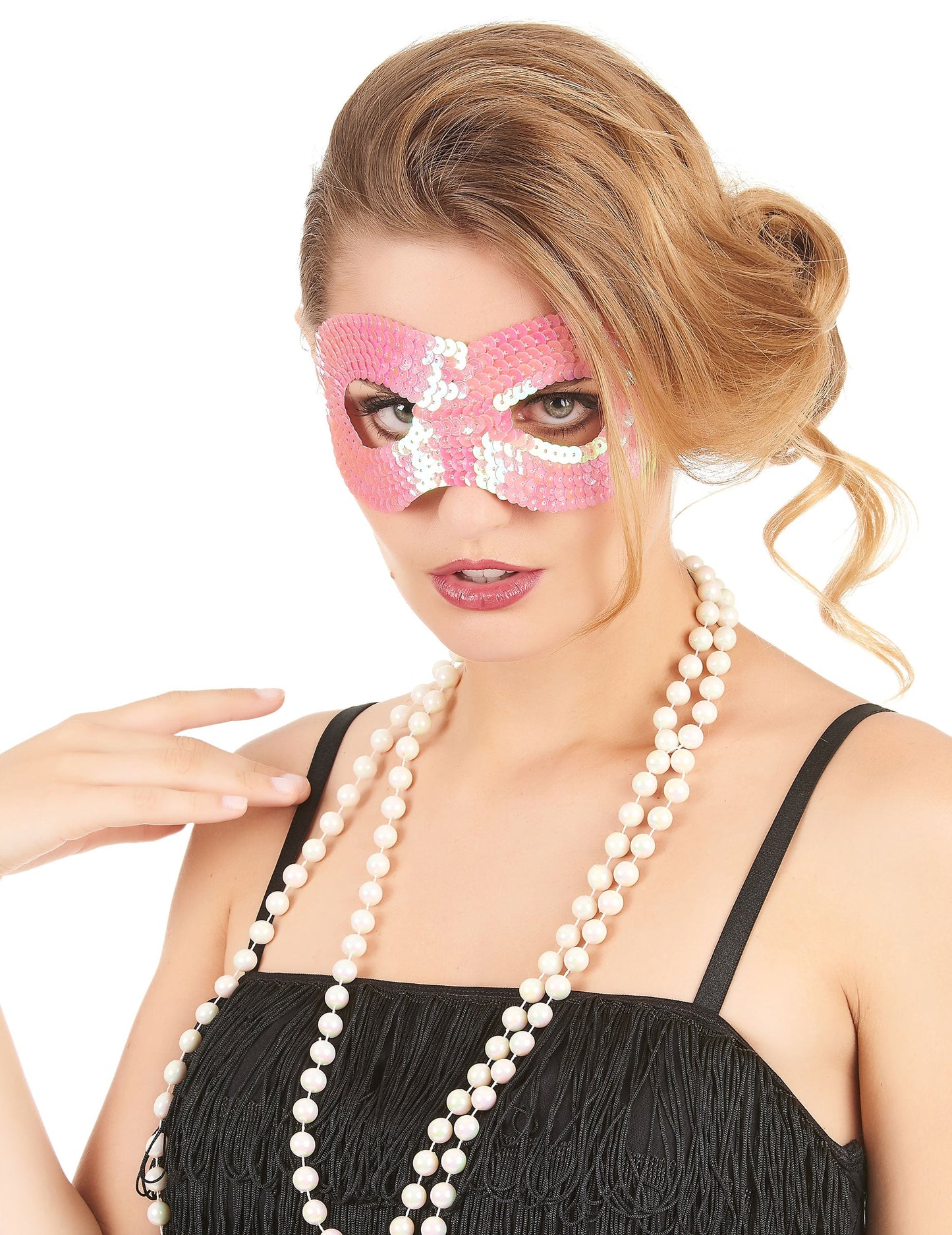 Loup avec sequins pour adulte rose
