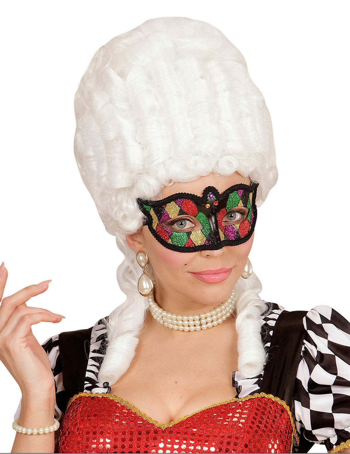 Sokszínű, csillámos harlekin álarc nő számára