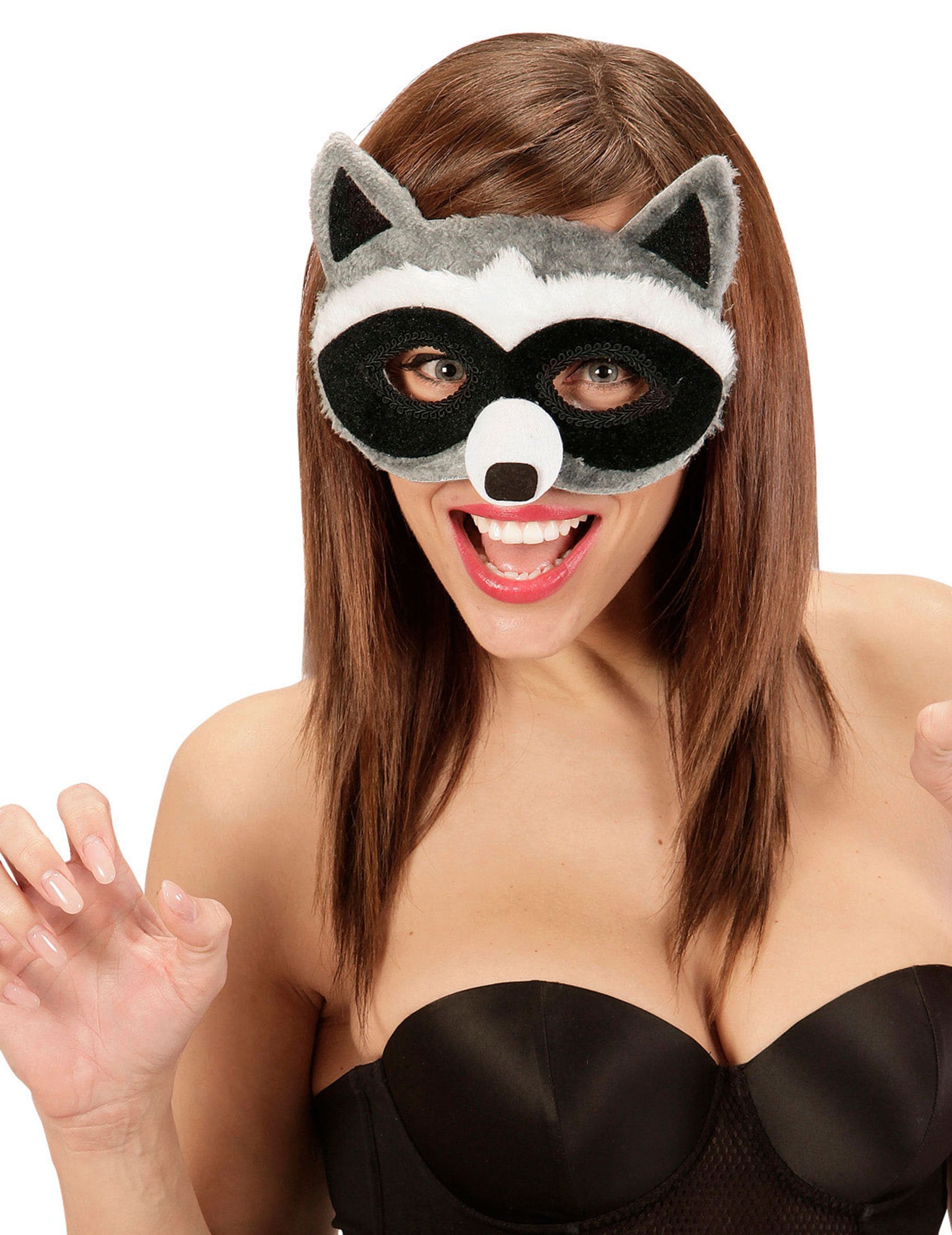 Loup peluche raton laveur pour adulte gris noir et blanc