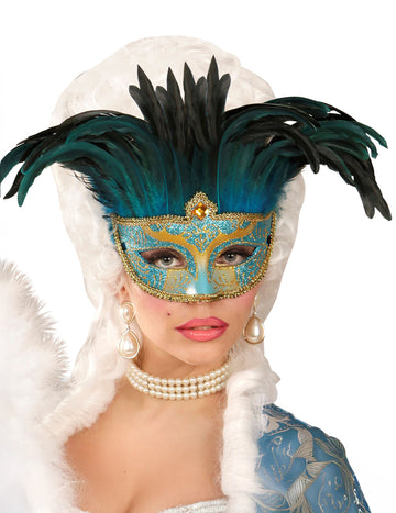 Felnőtt kék és arany velencei farkas tollakkal