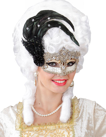 Felnőtt velencei farkas csipkével és tollakkal