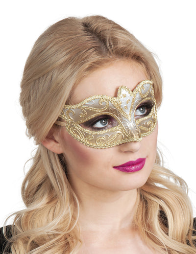 Loup vénitien pour femme doré pailletté
