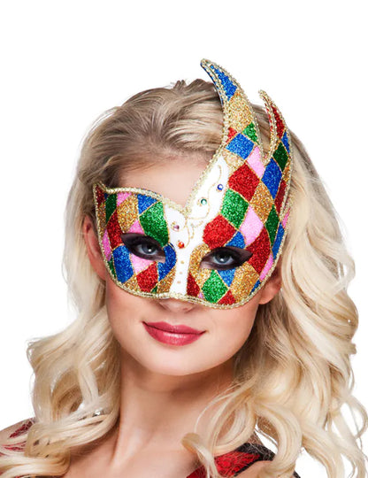 Loup vénitien losanges multicolores pour adulte à paillettes